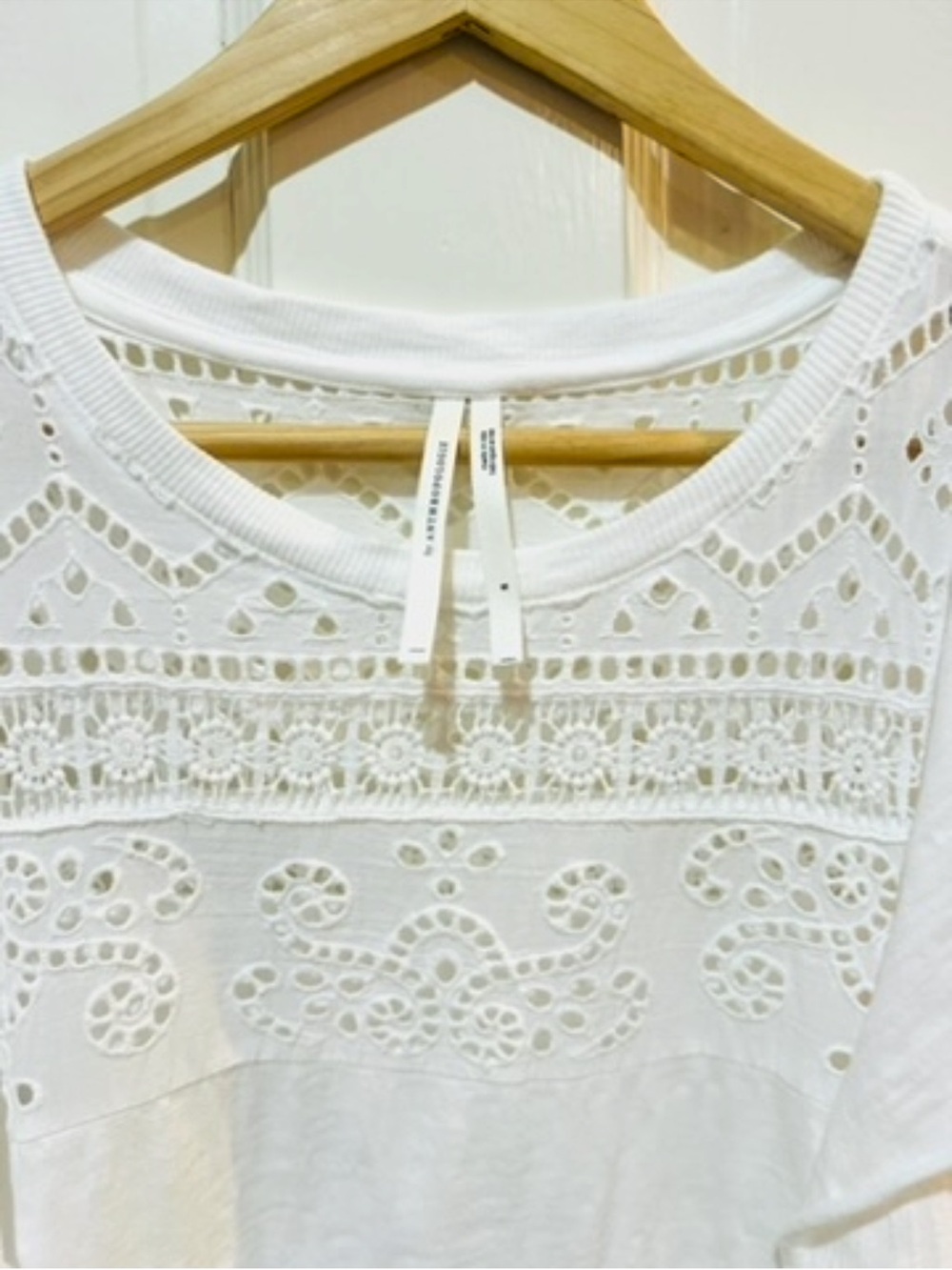 Anthropologie Ivory Eyelet Crochet Ruffle Lace Top Romantic Cottagecore Size S - Picture 7 of 9